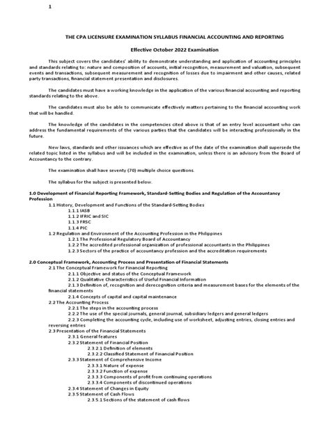 CPA Licensure Examination Syllabus Financial Accounting and .
